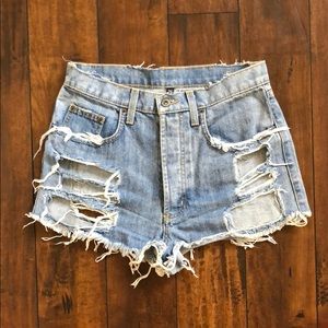 LF CARMAR Denim Shredded Cutout Shorts (26)